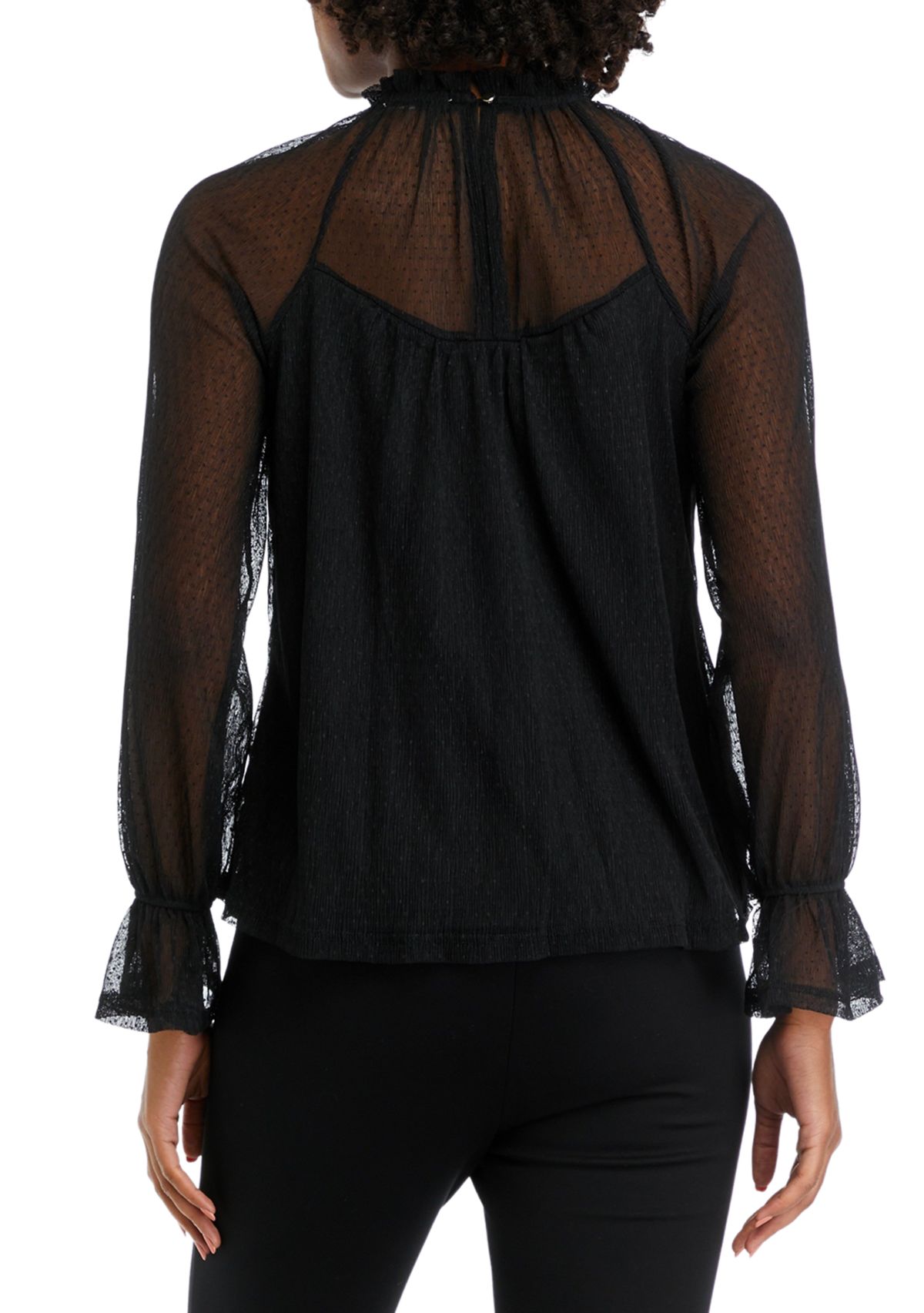 Juniors Long Sleeve Mock Dobby Woven Top