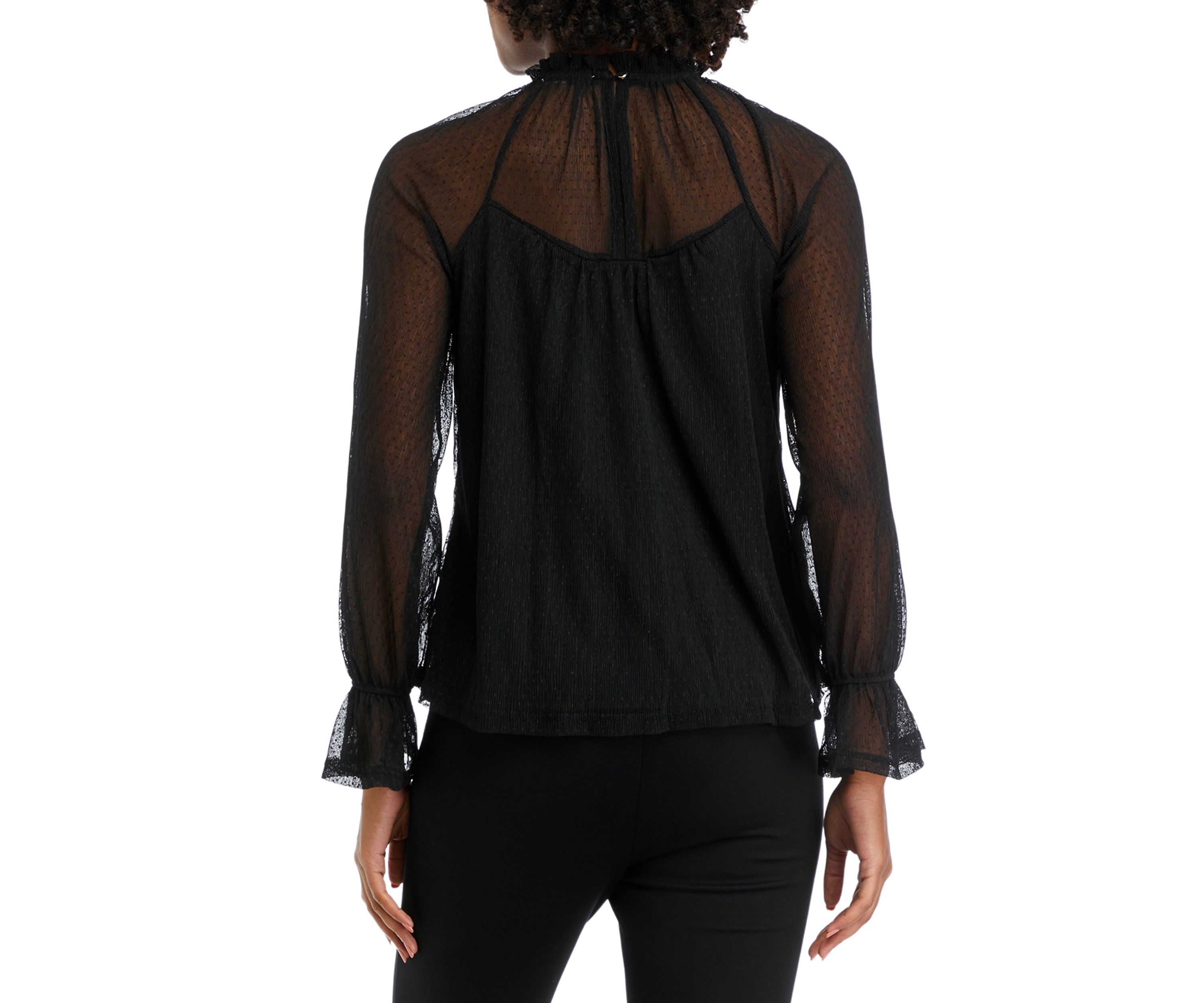 Juniors Long Sleeve Mock Dobby Woven Top