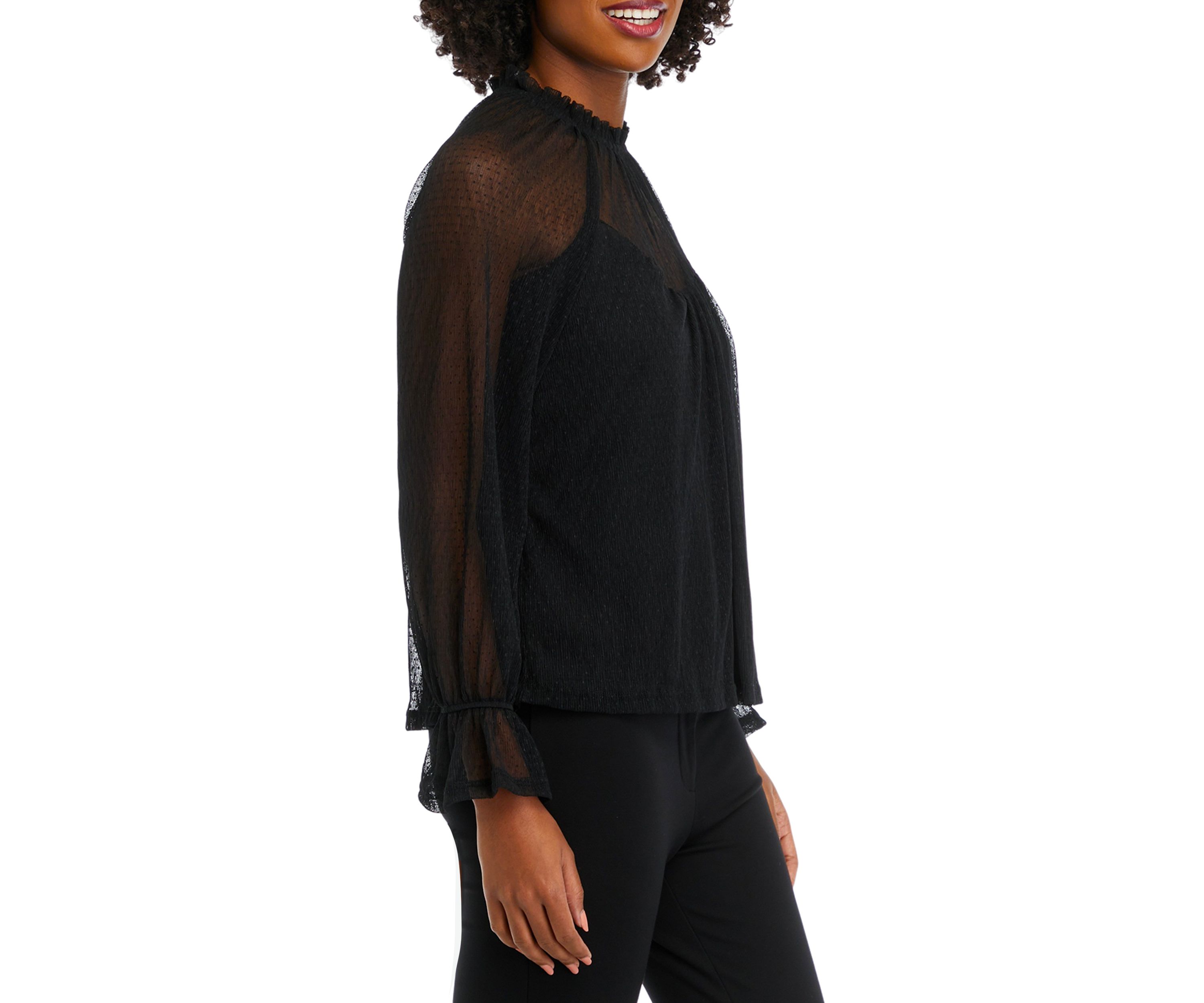 Juniors Long Sleeve Mock Dobby Woven Top