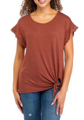 Juniors Cap Sleeve Crochet Tie Front Top