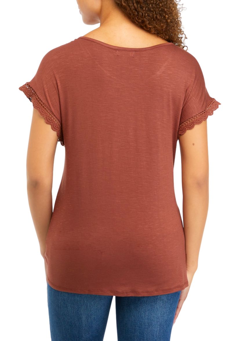 Juniors Cap Sleeve Crochet Tie Front Top