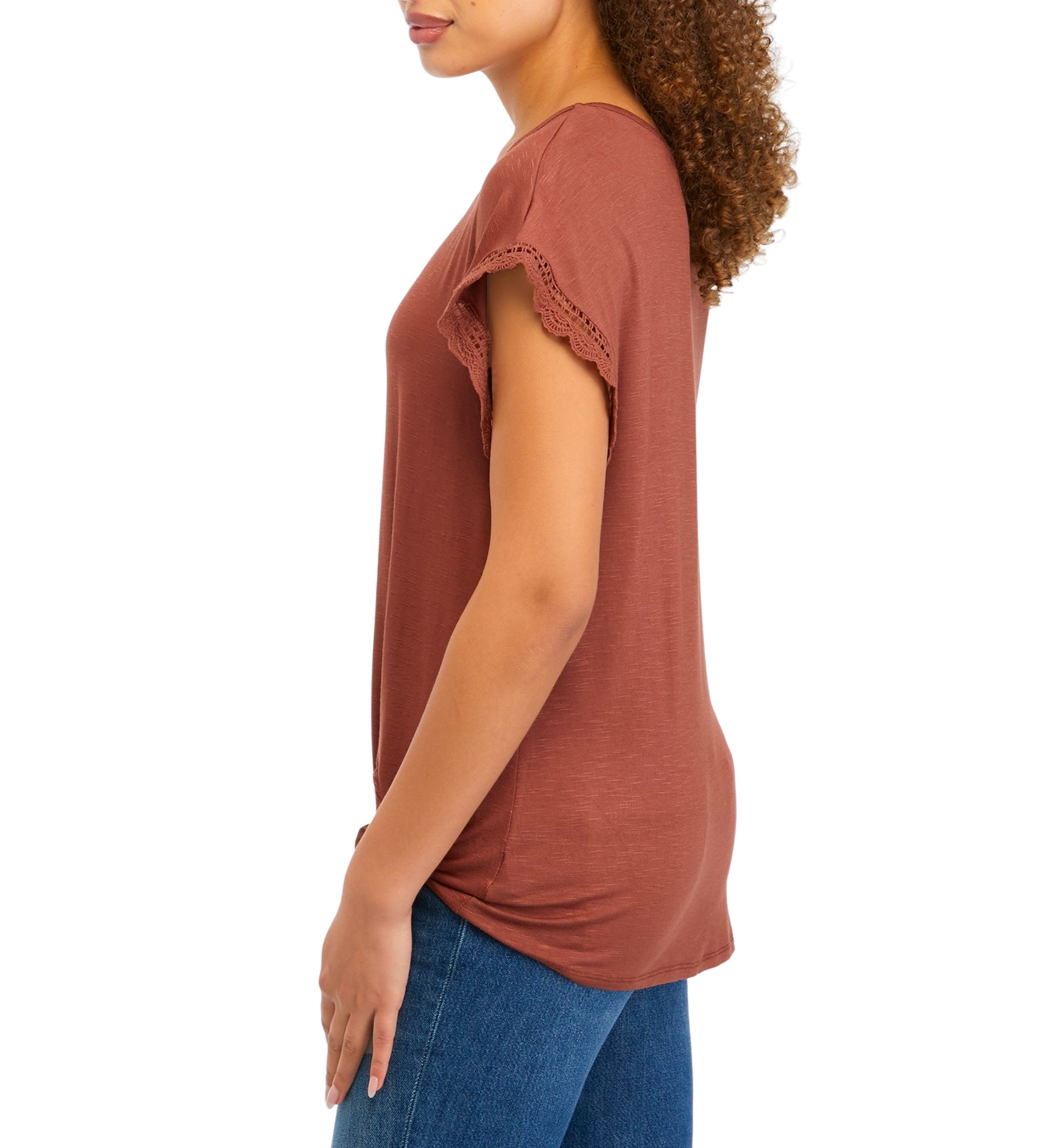 Juniors Cap Sleeve Crochet Tie Front Top