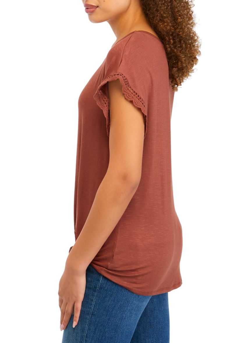 Juniors Cap Sleeve Crochet Tie Front Top