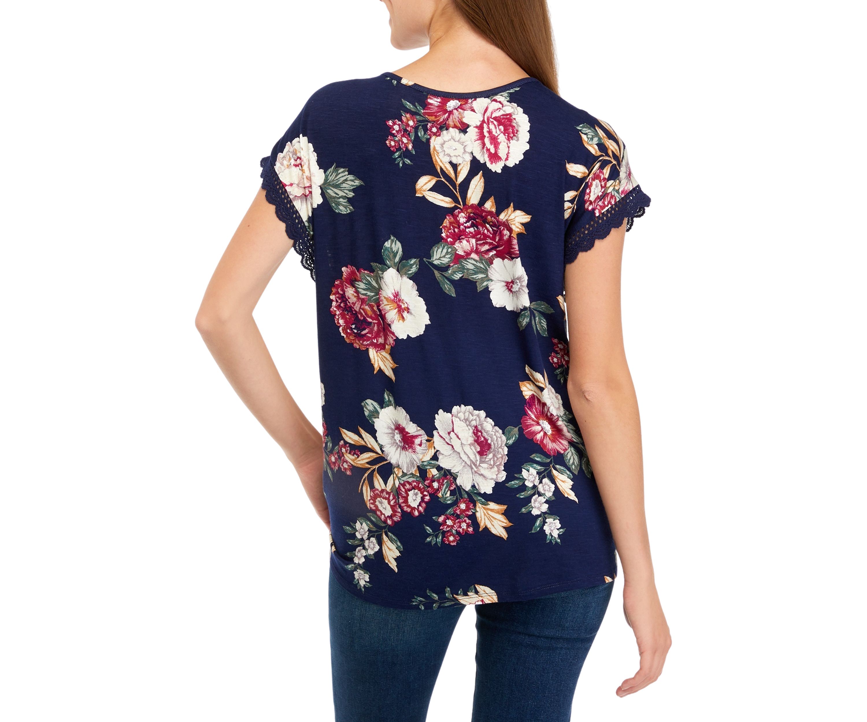 Juniors Printed Crochet Tie Front Top