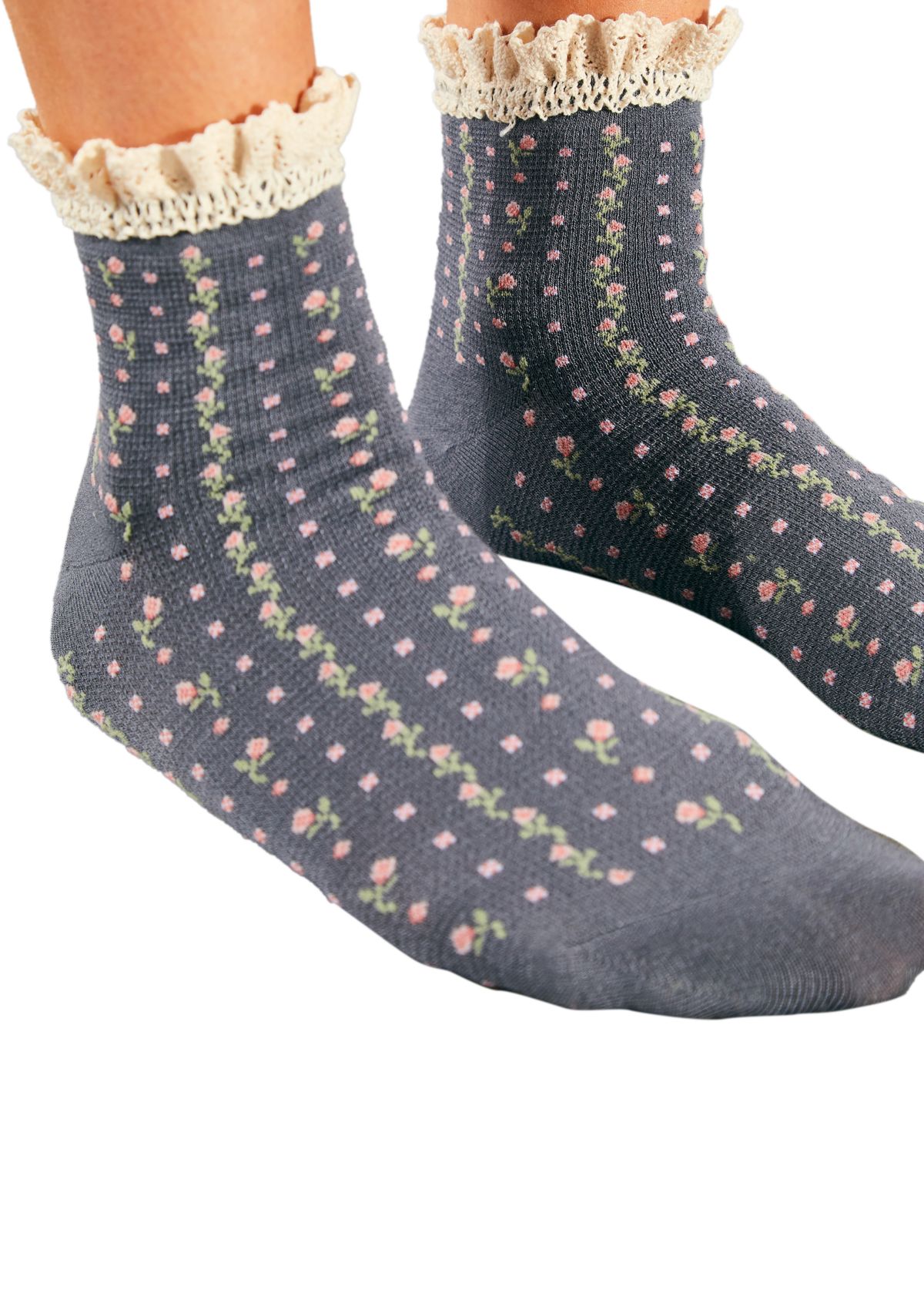 Rosebud Waffle Knit Ankle Socks