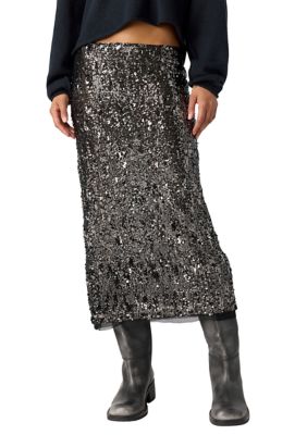 Free People Women's Party Trick Sequin Midi Slip Skirt, Large