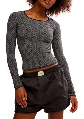 Free People Women's Love Letter Long Sleeve Top, Black, M/L
