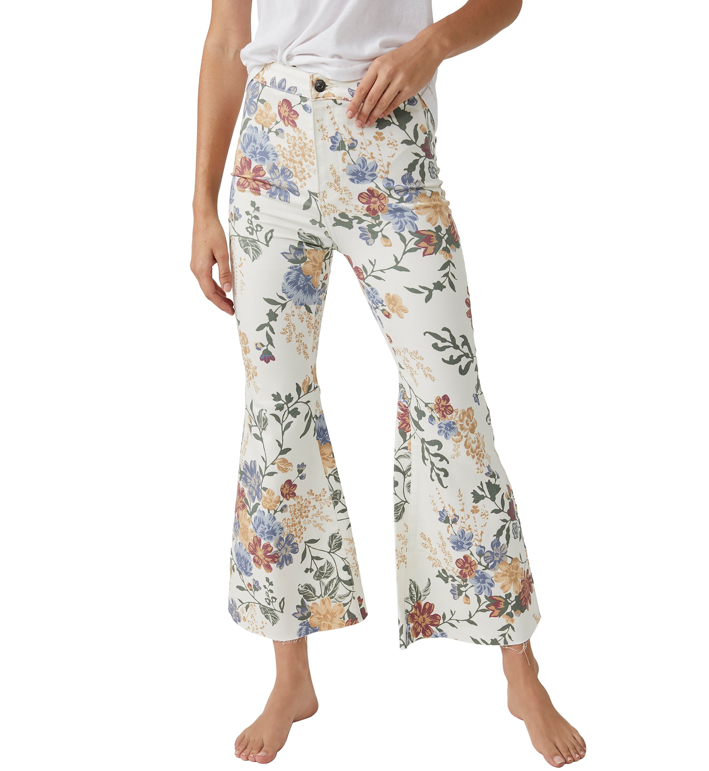 Printed Cropped Flare Jeans