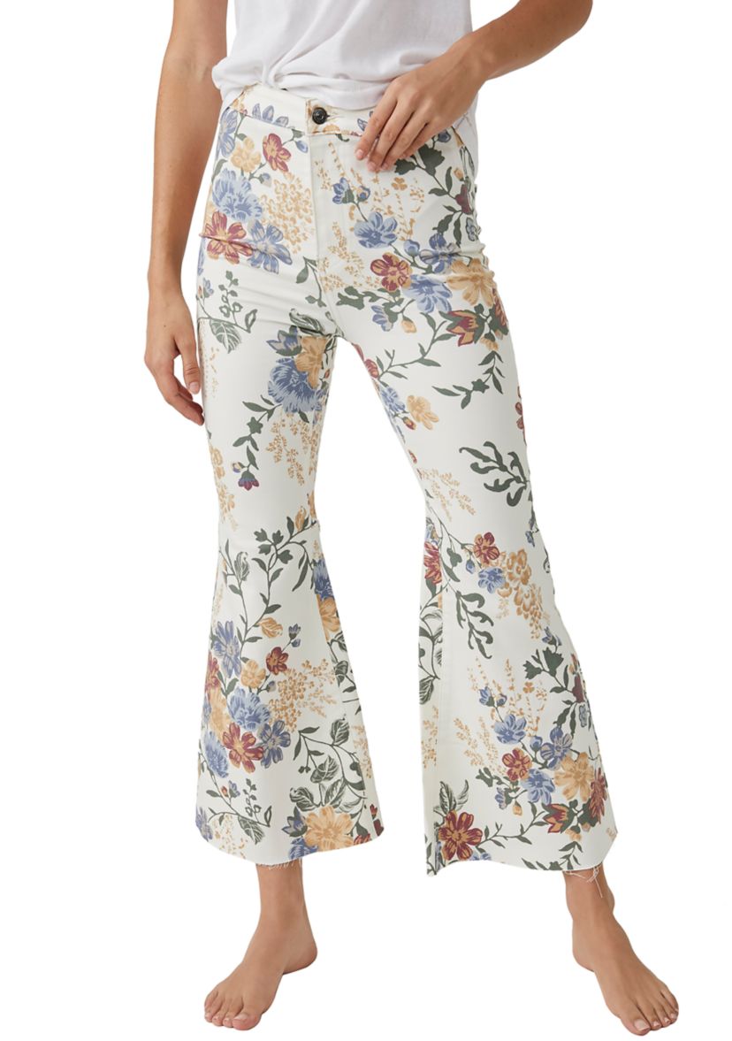 Printed Cropped Flare Jeans