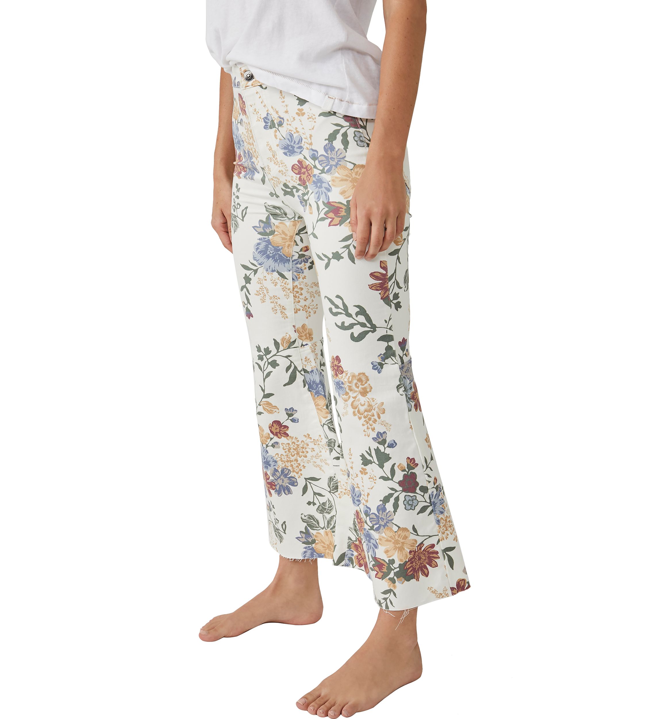 Printed Cropped Flare Jeans