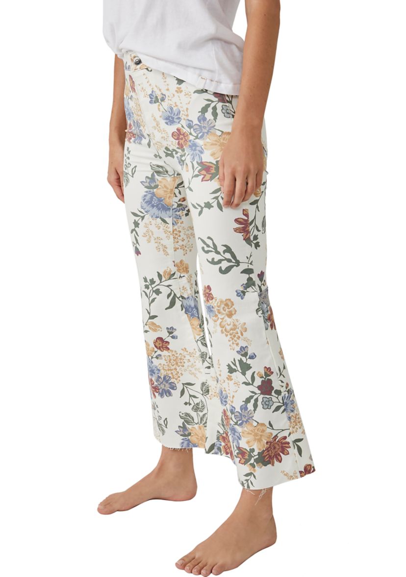 Printed Cropped Flare Jeans