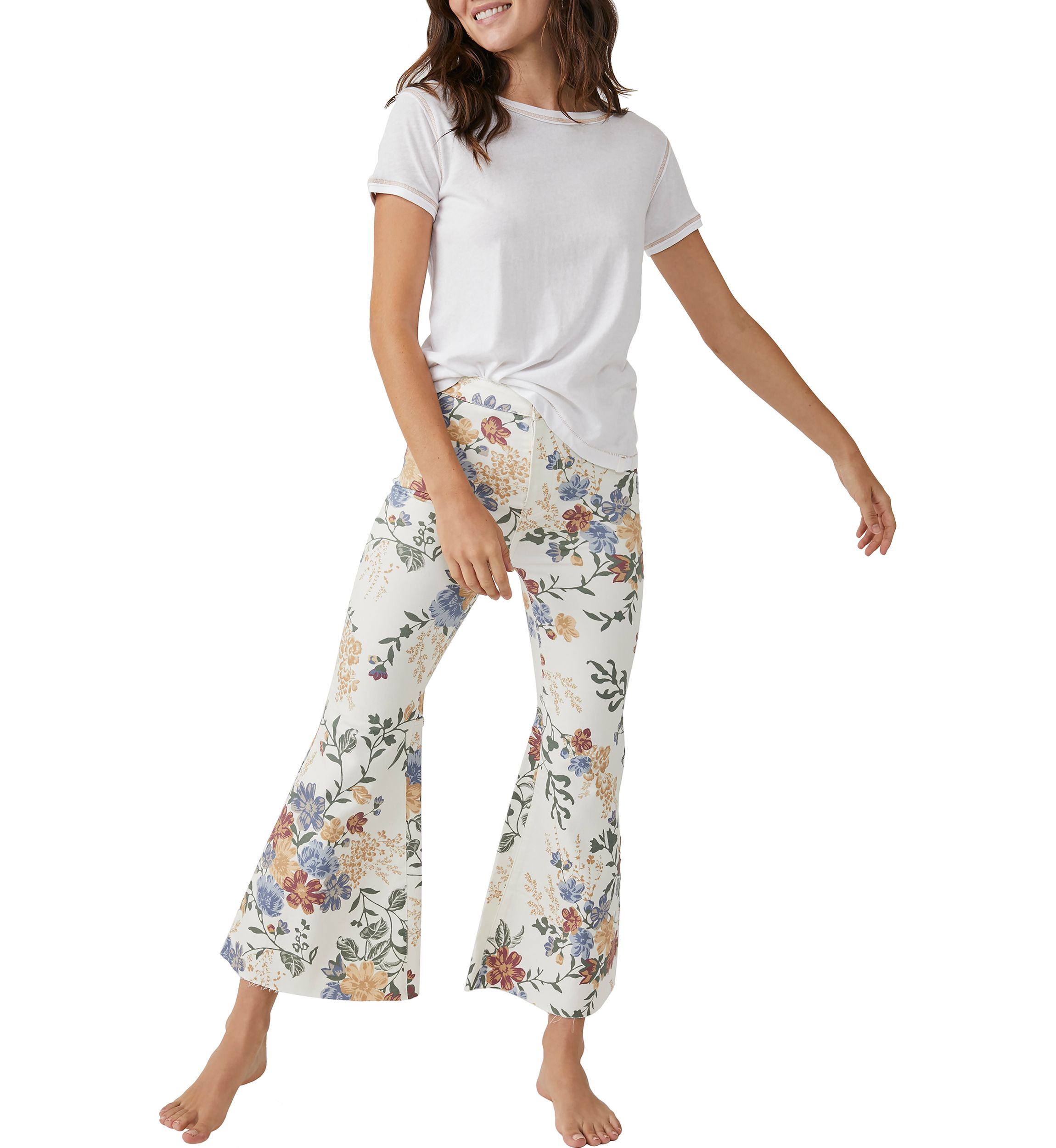 Printed Cropped Flare Jeans