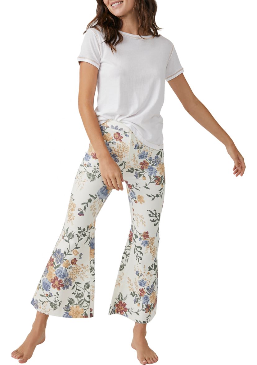 Printed Cropped Flare Jeans