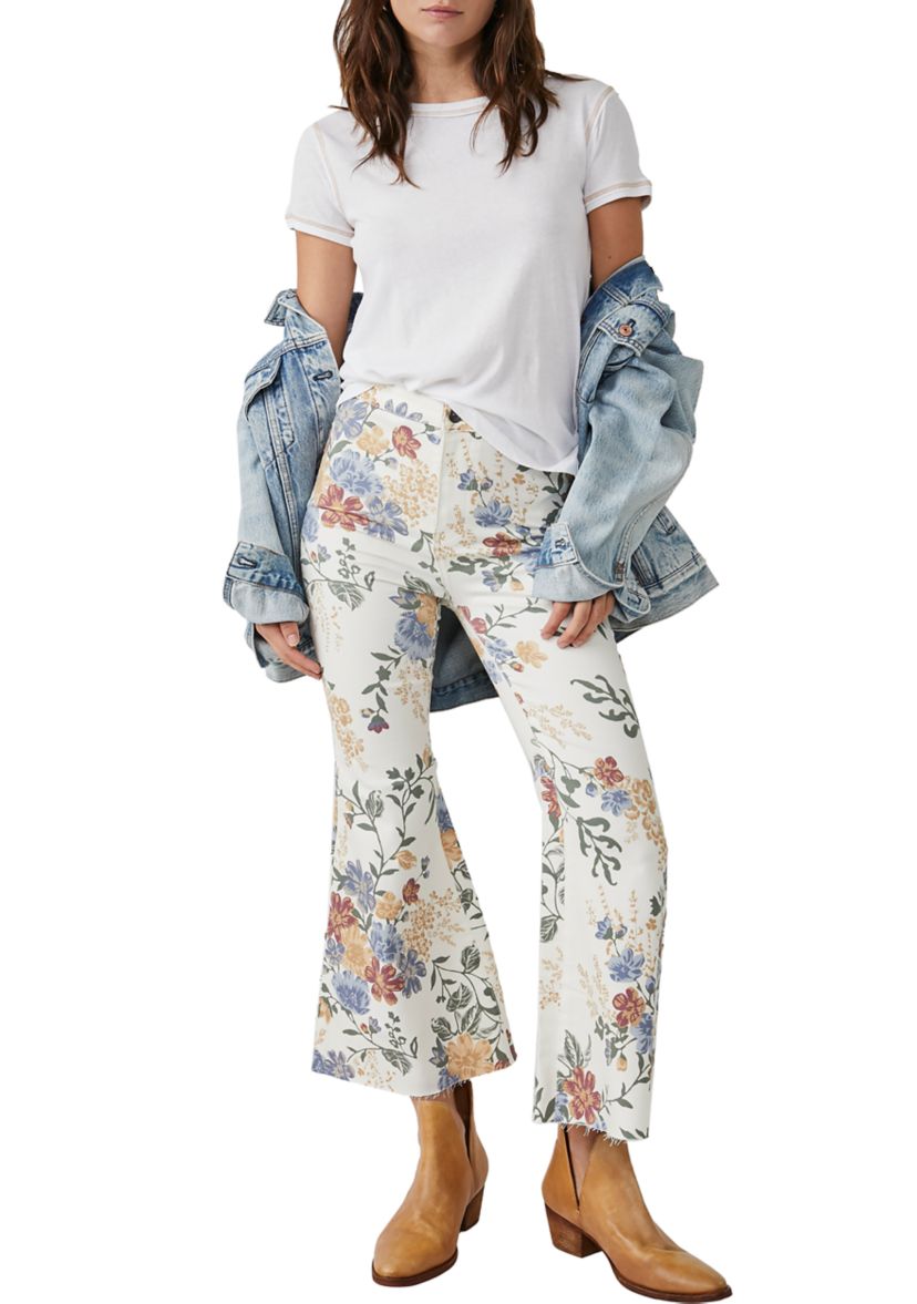 Printed Cropped Flare Jeans