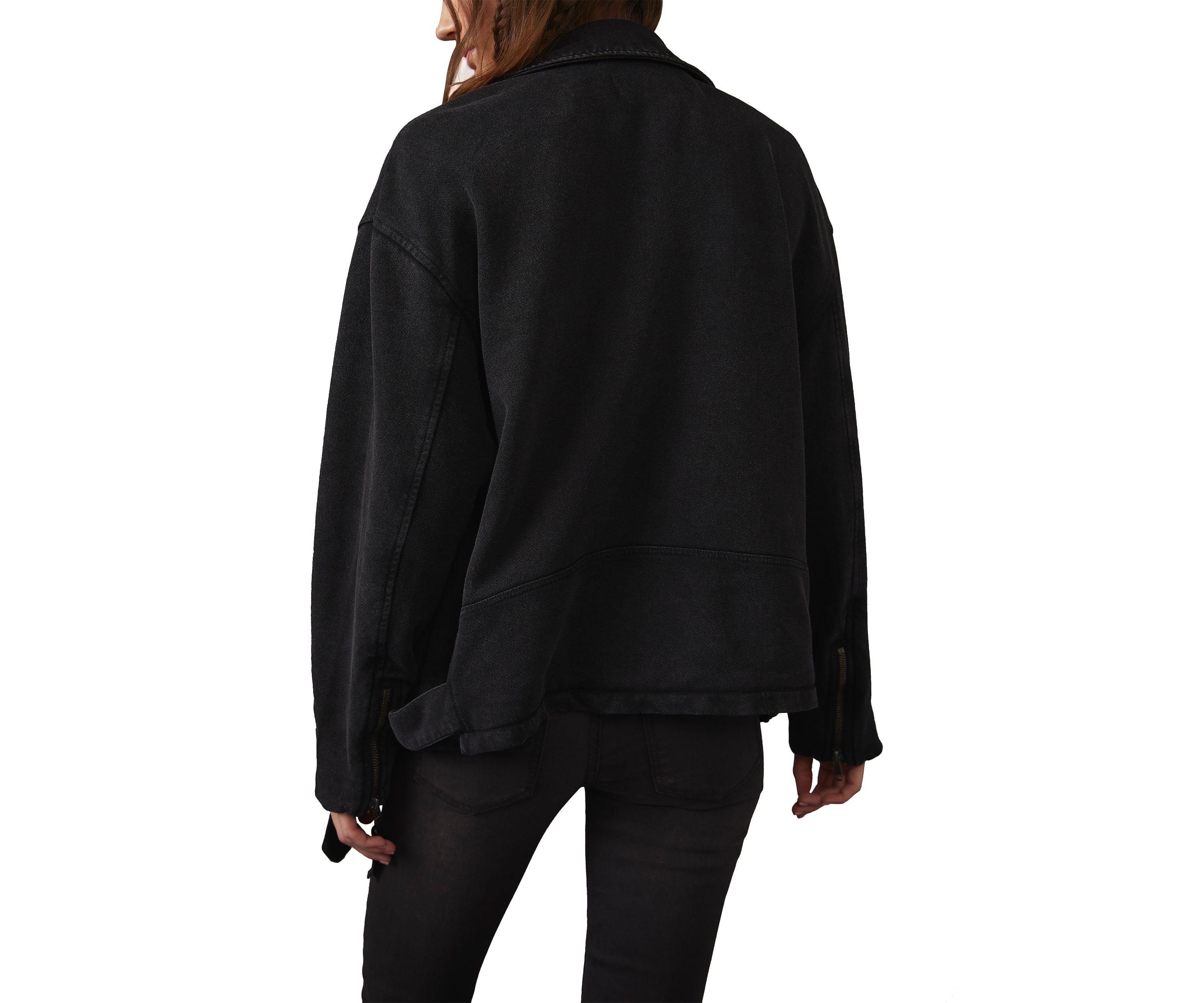 New Free People WTF Rebel Rebel Knit Moto Jacket $198 SMALL Olive Oversized