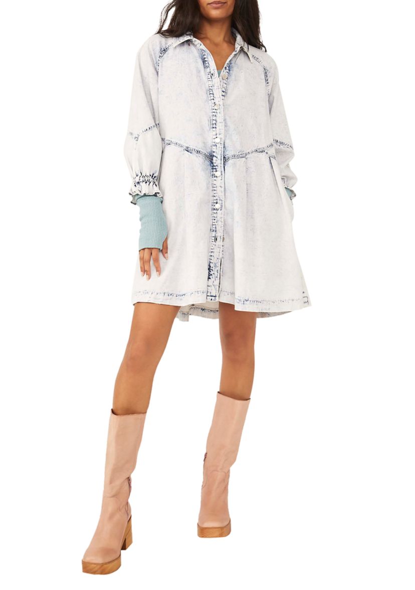 hannah denim mini dress Hannah Denim Mini Dress Free People HANNAH DENIM MINI DRESS Black Blue  Indigo