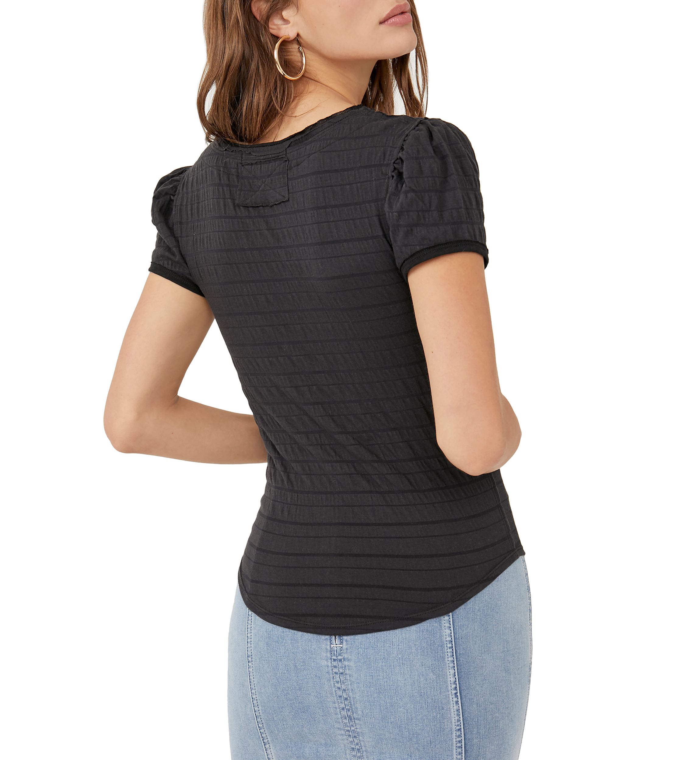 Puff Sleeve Scoop Neck Ribbed Top 