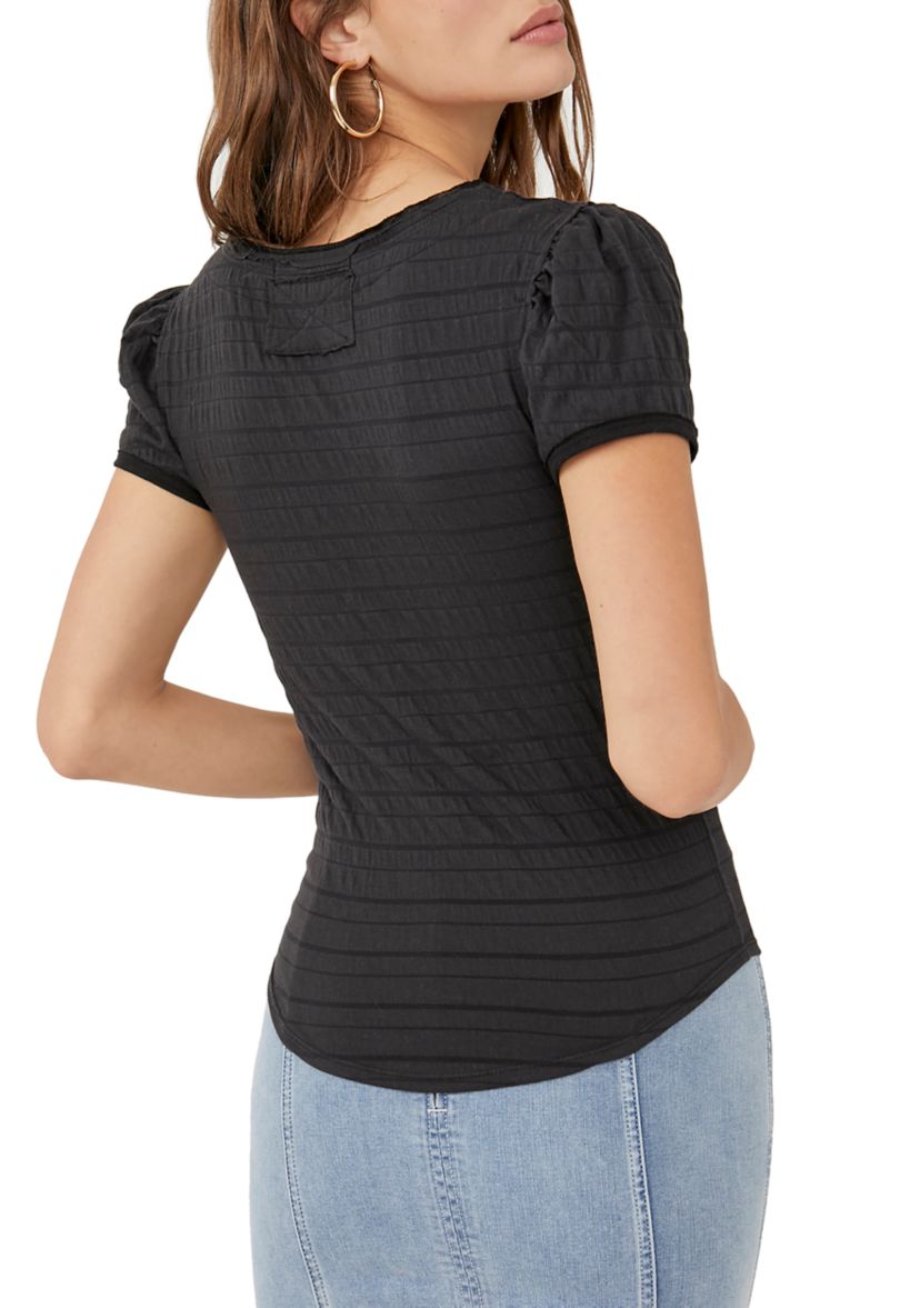 Puff Sleeve Scoop Neck Ribbed Top 