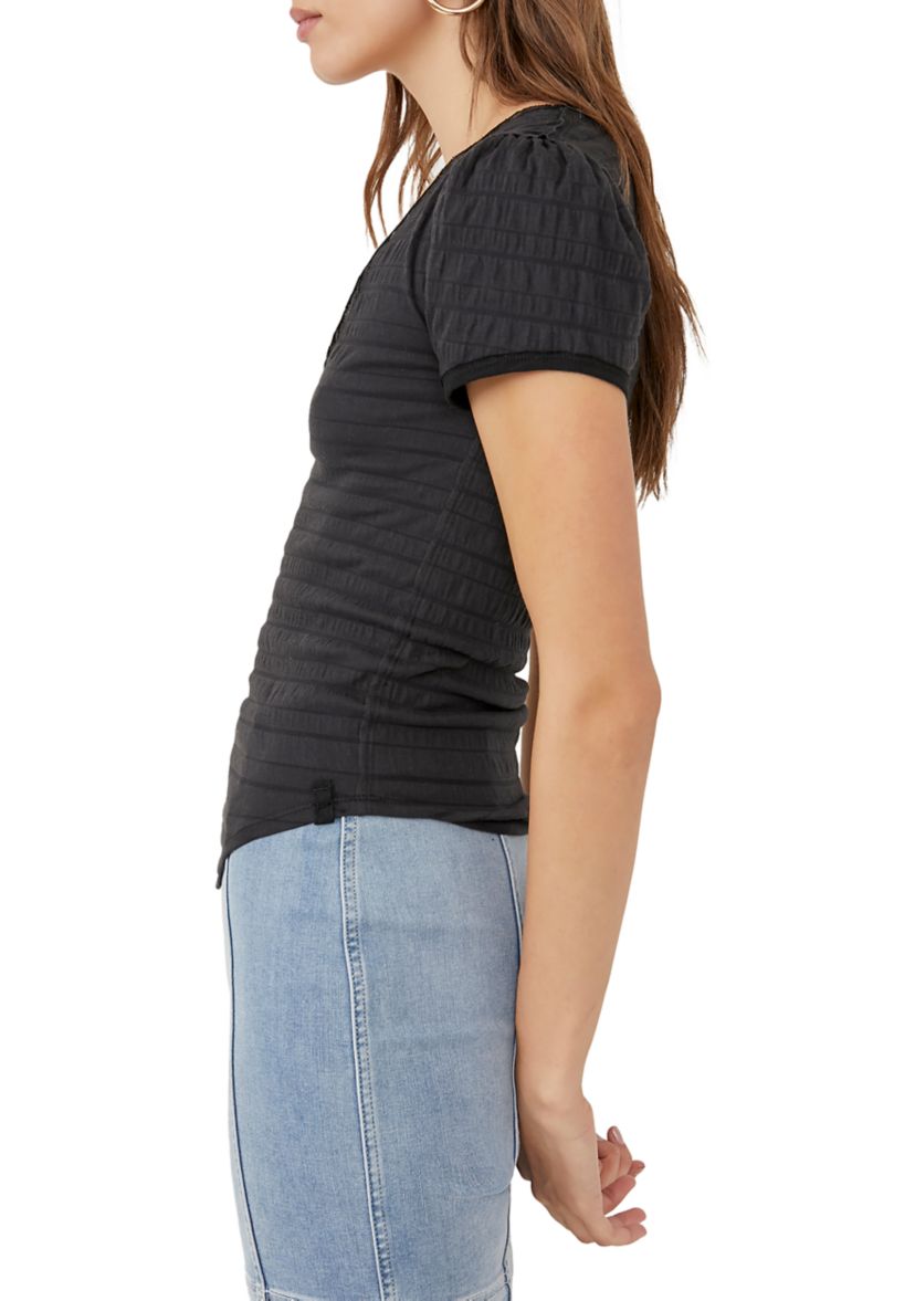 Puff Sleeve Scoop Neck Ribbed Top 