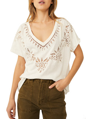 Free People Womens Medallion Printed V-Neck Top 