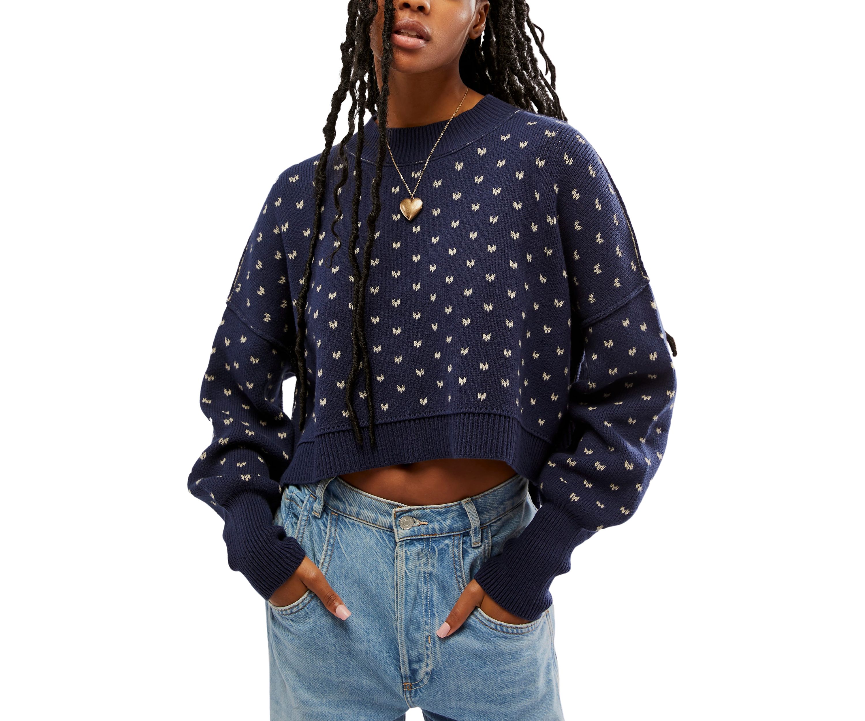 Easy Street Patterned Cropped Sweater