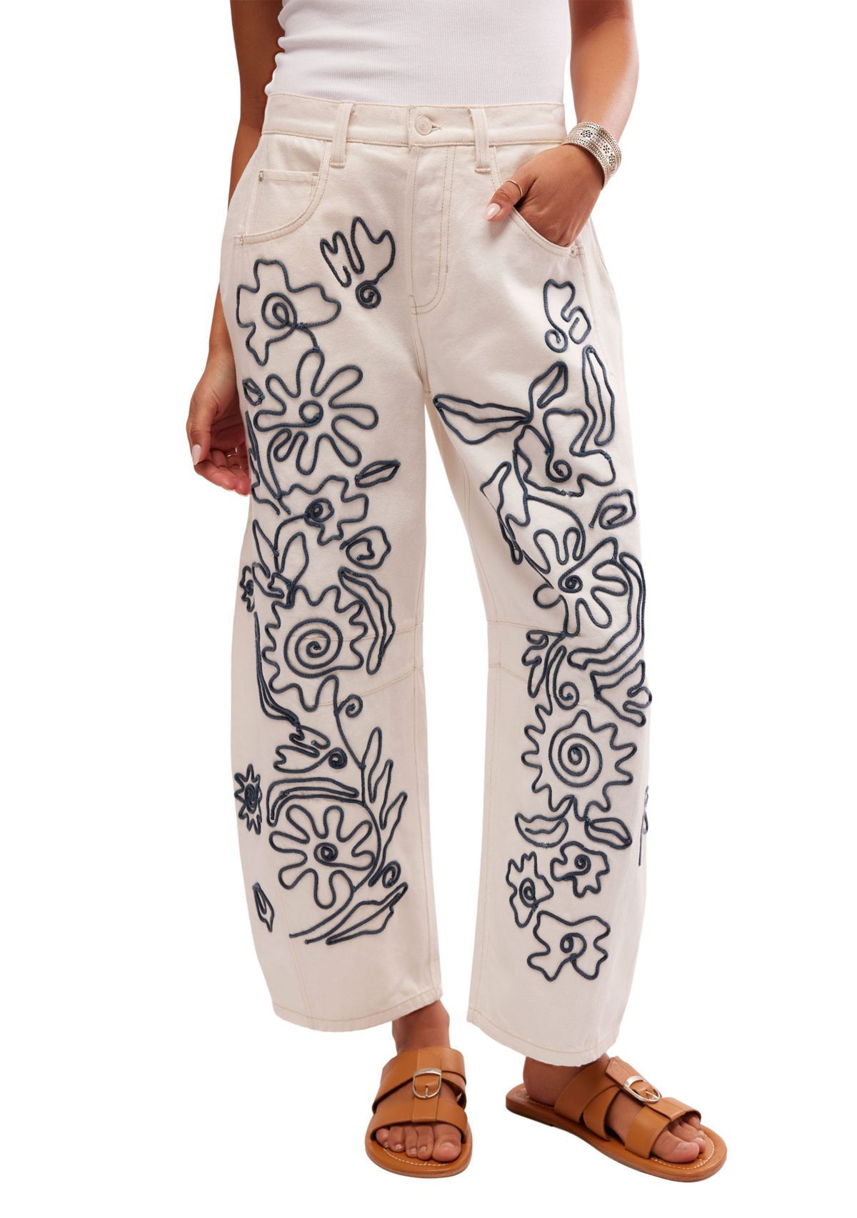 We the Free Good Luck Soutache Barrel Jeans