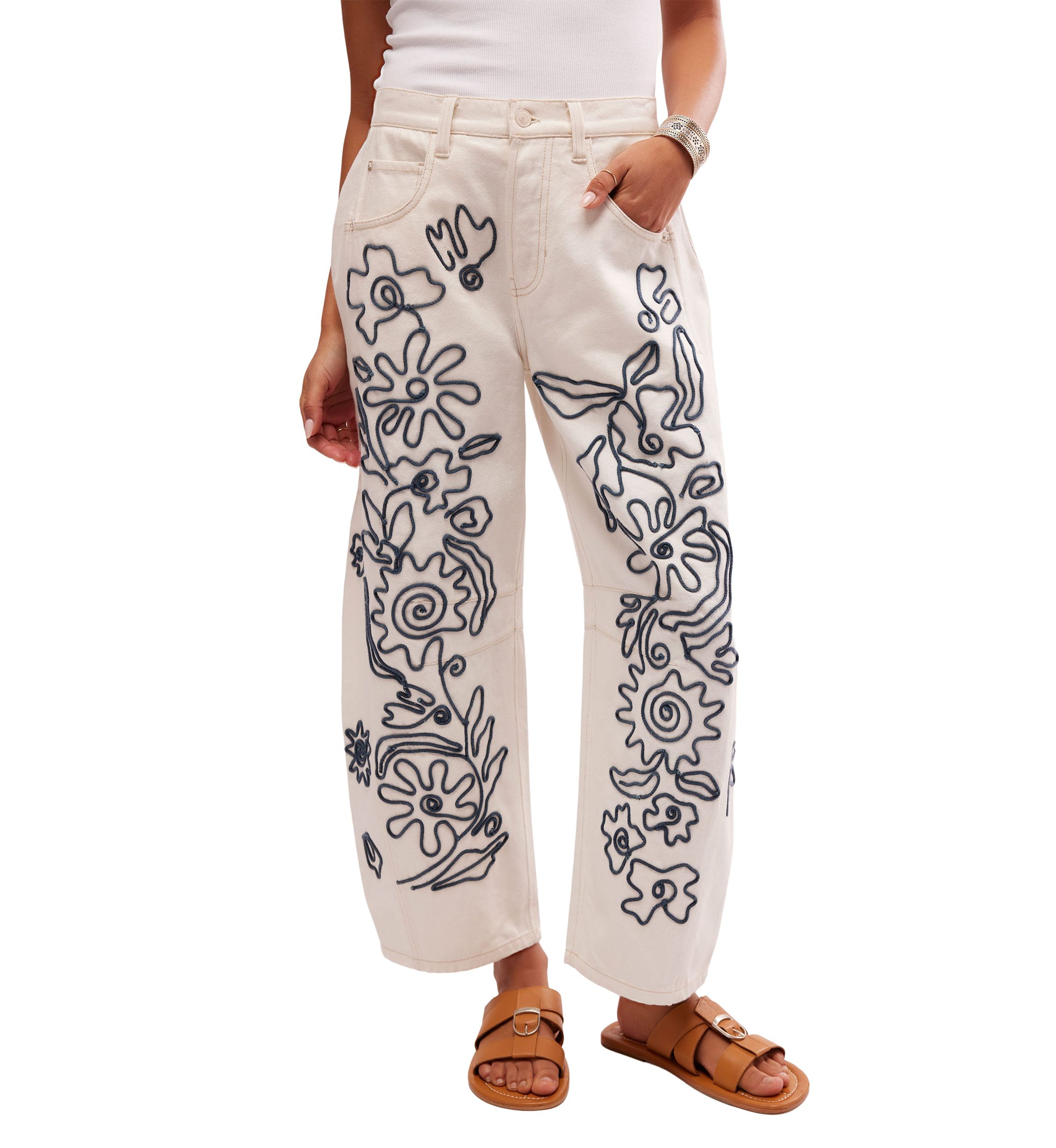 We the Free Good Luck Soutache Barrel Jeans