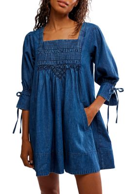 Free People Women's Senora Denim Mini Dress, Medium