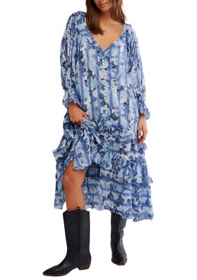 Free People Women's Garden Wonders Maxi Dress, Blue, Large