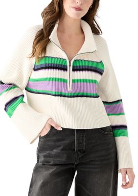 Free People Women's Striped Greta Half Zip Pullover, Small