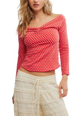 Free People Women's Gia Eyelet Top, Red, Large