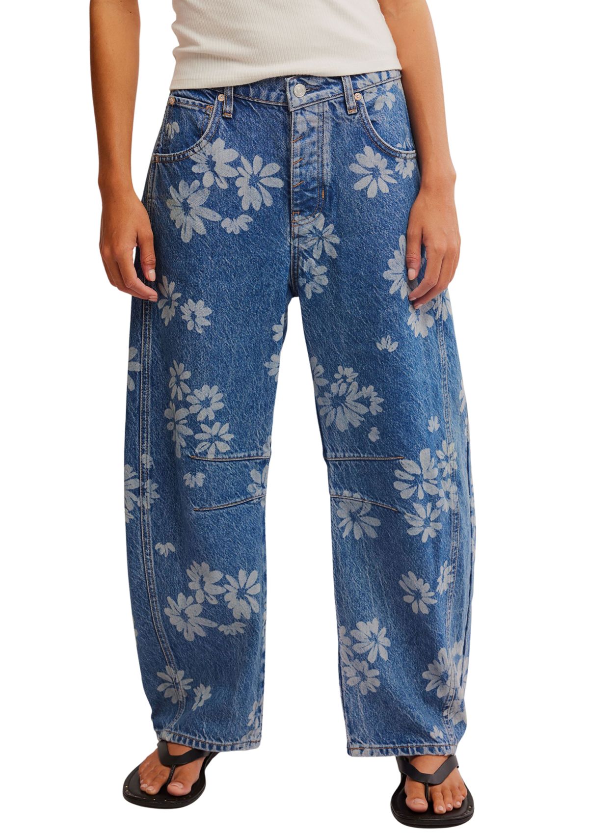 We The Free Good Luck Printed Barrel Jeans