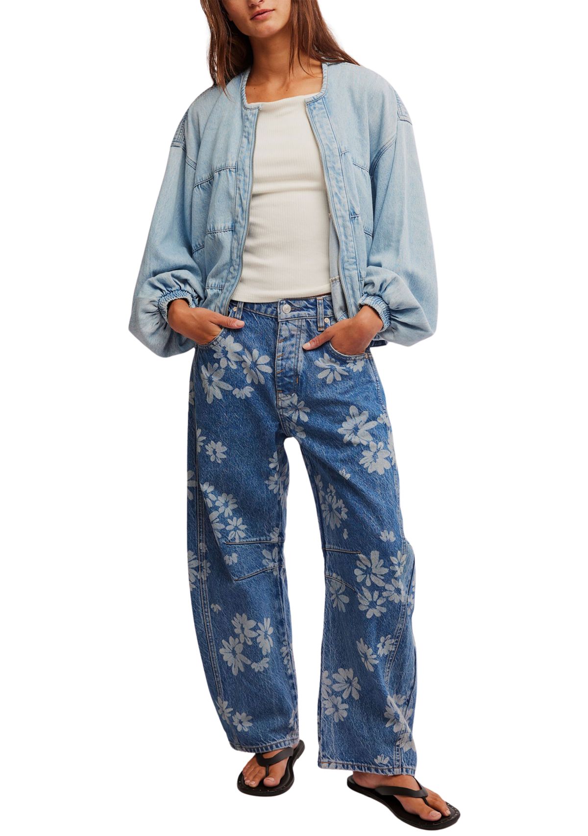 We The Free Good Luck Printed Barrel Jeans