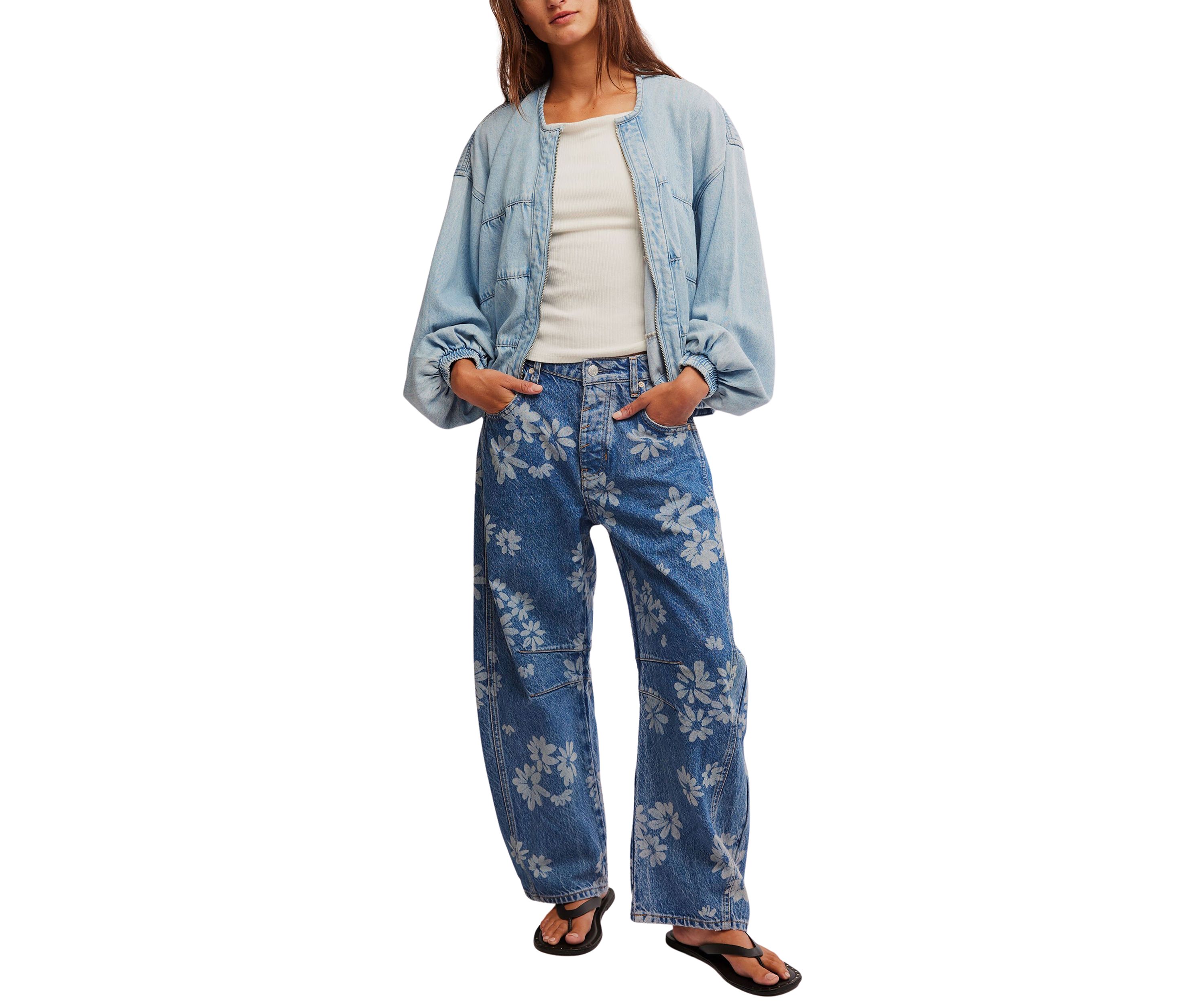 We The Free Good Luck Printed Barrel Jeans
