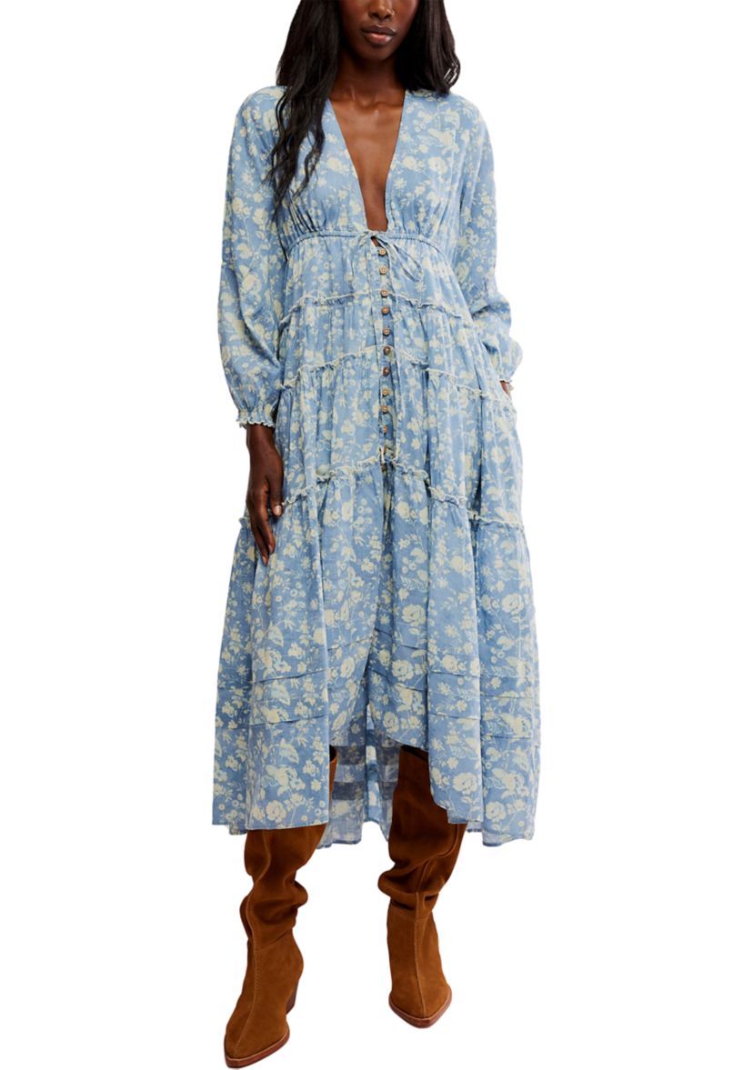 flutter sleeve midi dress wedding guest ASTR THE Label Luvita Floral Ruffled Midi-Dress