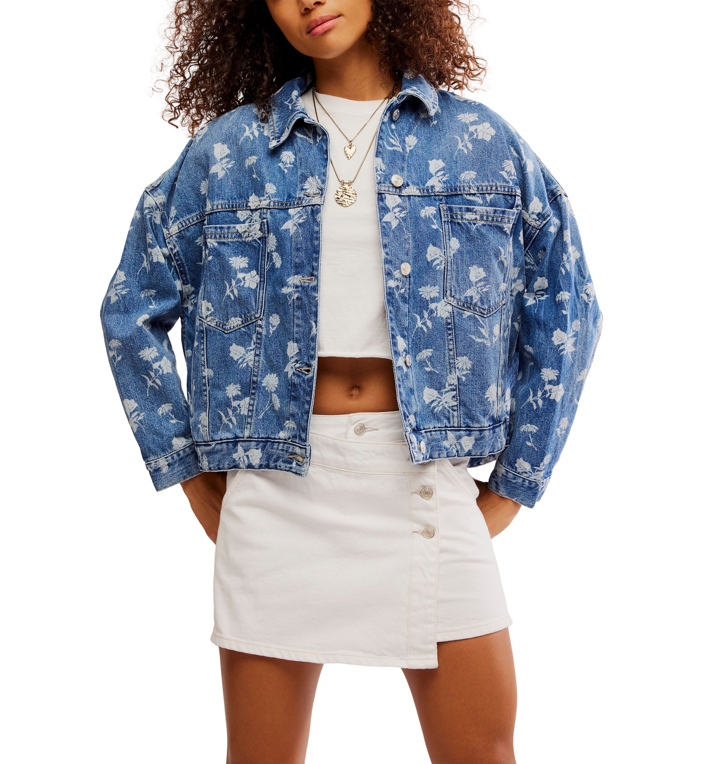 We The Free Opal Swing Floral-Printed Denim Jacket