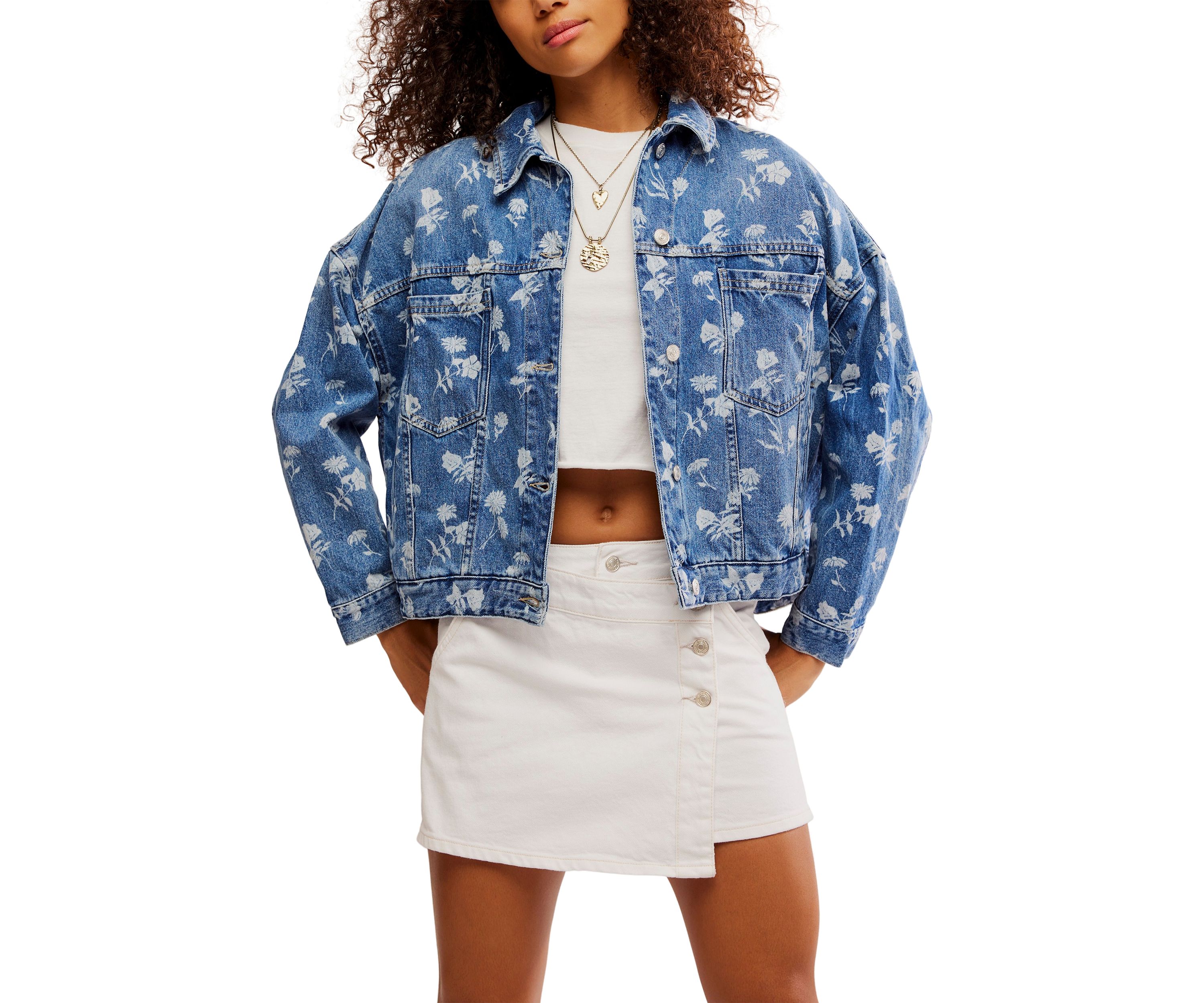 We The Free Opal Swing Floral-Printed Denim Jacket