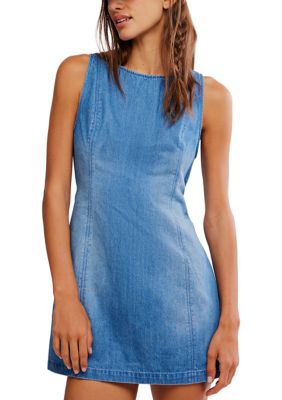 Free People Women's Atlas Denim Mini Dress, Blue, Large