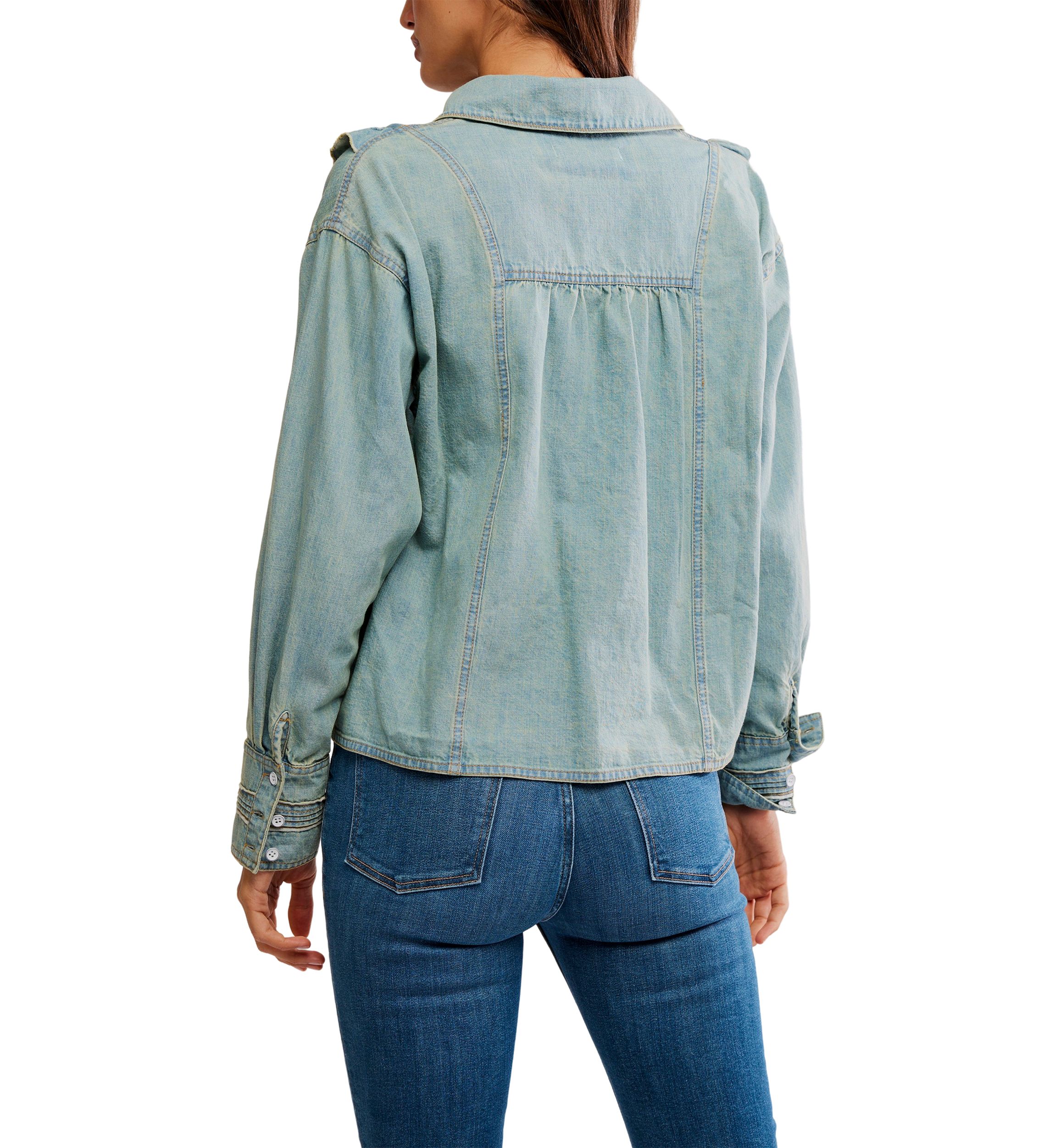 We The Free Tattered And Ruffled Denim Top