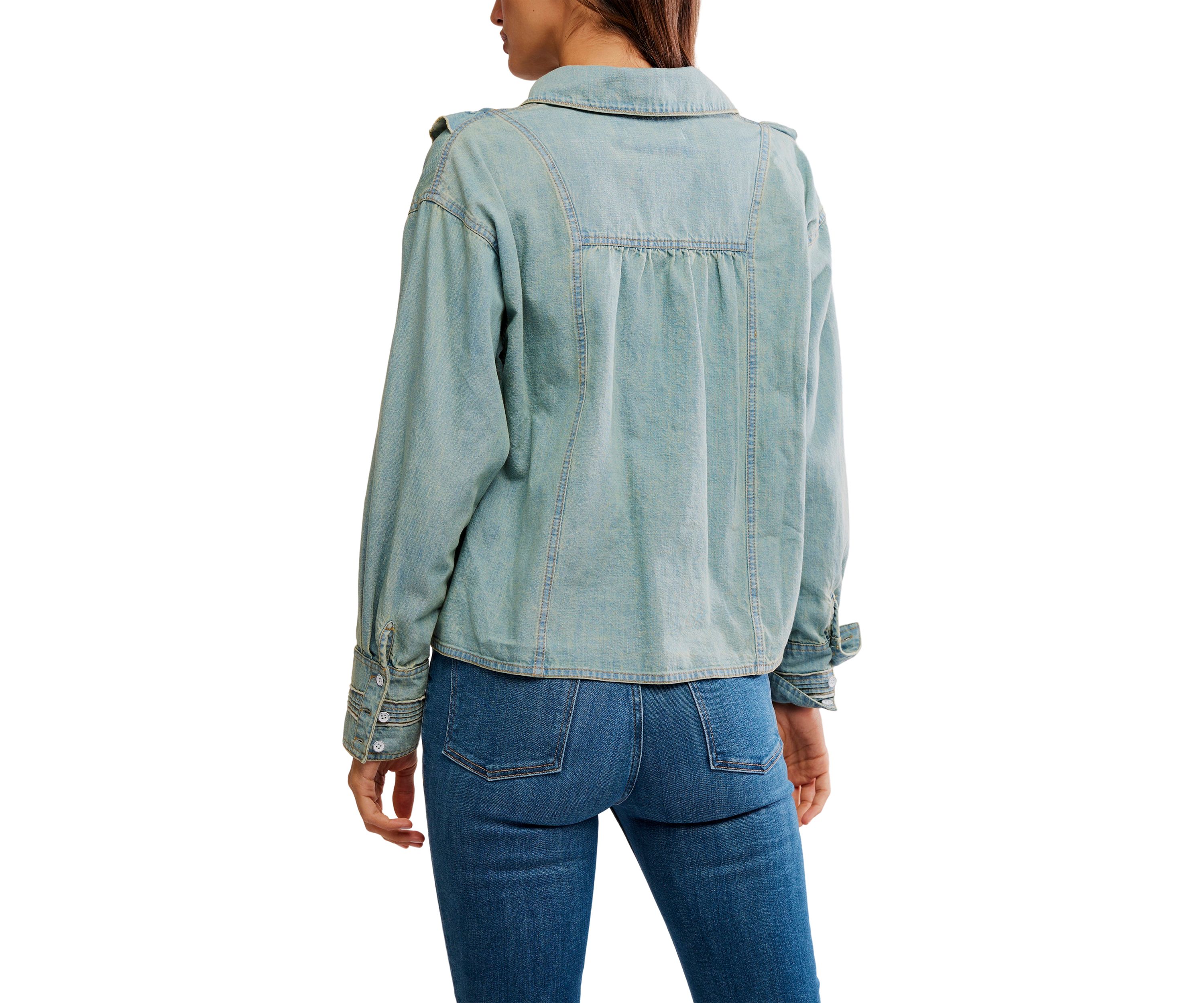 We The Free Tattered And Ruffled Denim Top