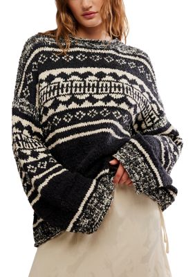Free People Women's Dani Pattern Sweater, Black, Medium