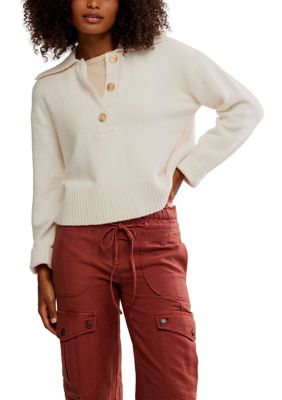 Free People Women's Trading Up Polo, Ivory, XL