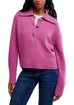 Free People Women's Trading Up Polo, Magenta, Medium
