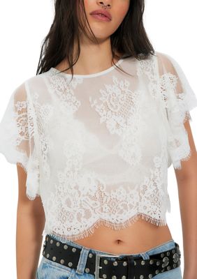 Free People Women's Lunar Ash Lace Top, Ivory, Small