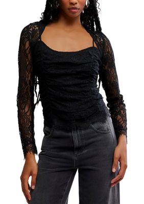 Free People Women's Paloma Lace Top, Black, Small