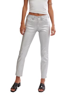 Free People Women's We The Free Oracle Metallic Low-Rise Slim Straight Jeans