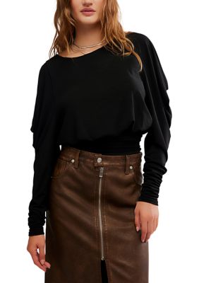 Free People Women's Moxie Long Sleeve Top, Black, XS