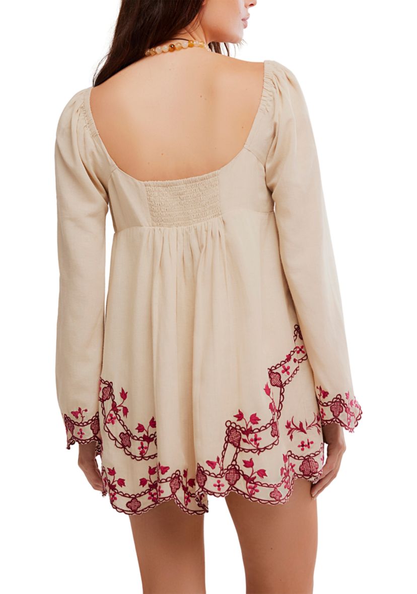 knee length dresses for ladies Bali Beauty Floral Chiffon Plunge-front Mini Dress Soft Pink & Apricot / M main image 0