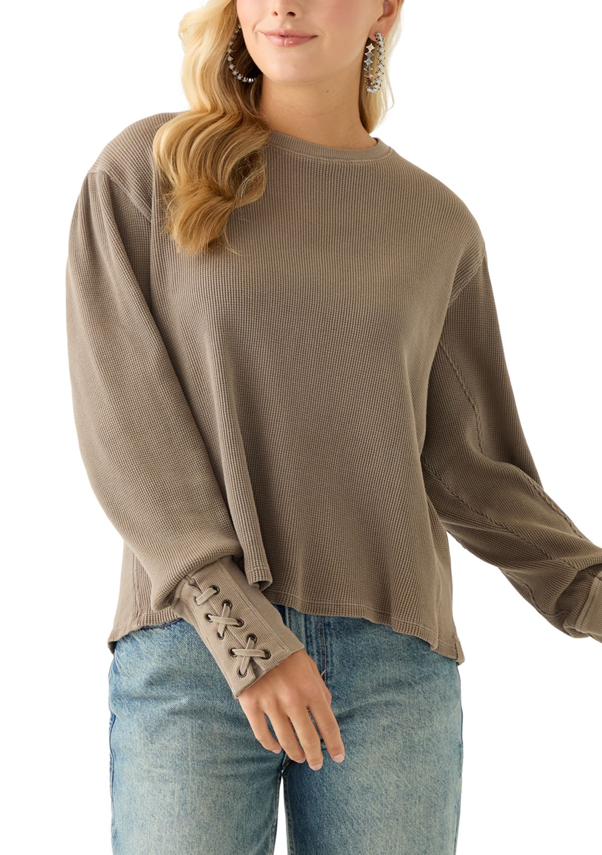 Lapis Cuff Crew Neck Long Sleeve T-Shirt