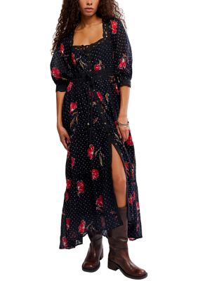 Free People Women's Morning Meadows Long-Sleeve Maxi Dress, Red, Small